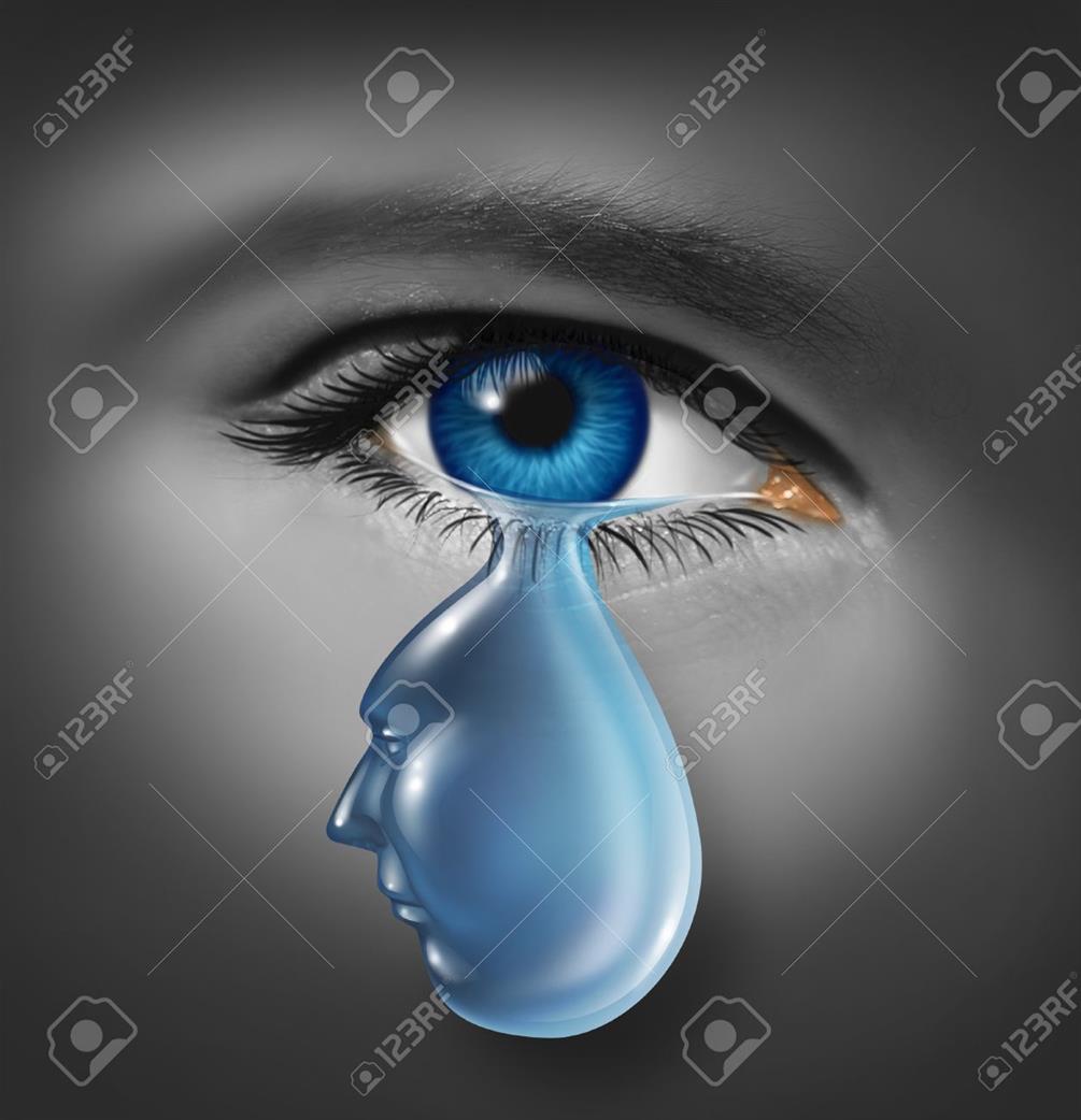 15584409-Lutto-e-il-concetto-di-dolore-umano-con-un-volto-umano-e-con-gli-occhi-a-piangere-a-causa-di-una-per-Archivio-Fotografico